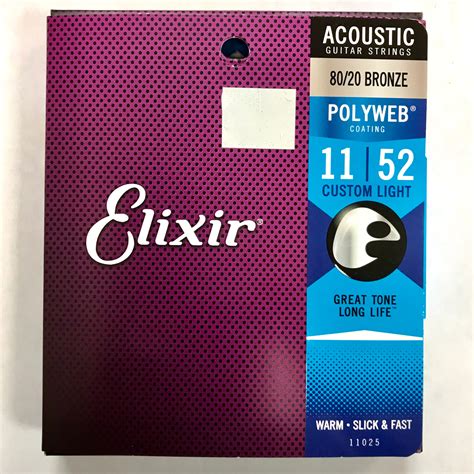 Elixir Acoustic Guitar Strings, 80/20 Bronze, Polyweb, Custom Light, 11-52