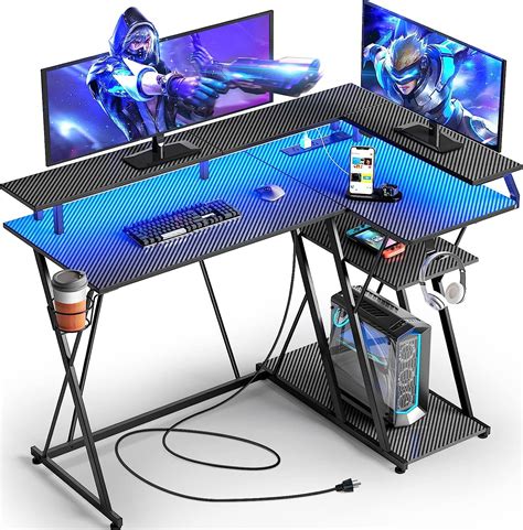 Seven Warrior L Shaped Gaming Desk With Led Lights And Power Outlets 47