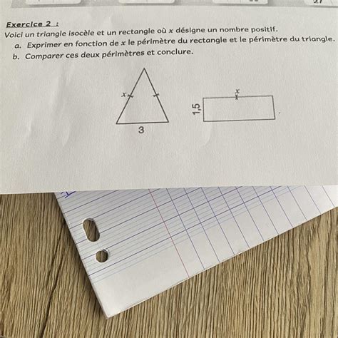 Voici un triangle isocèle et une rectangle ou x désigne un nombre