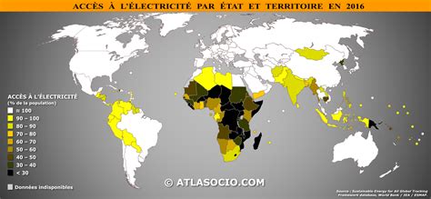 Carte du monde accès à l électricité de la population Atlasocio