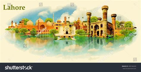 Lahore City Water Color Vector Panoramic Stock Vector (Royalty Free ...