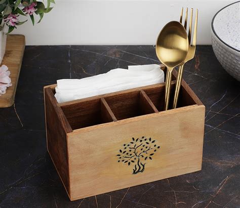 Buy Tree Of Life Sheesham Beech Wood Cutlery Holder At 25 OFF Online