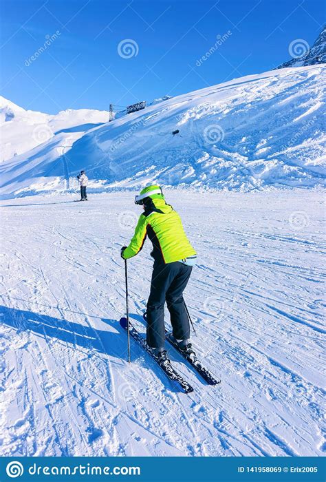 Man Skier On Hintertux Glacier Ski Resort In Zillertal Austria Stock