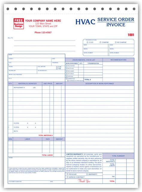 Example Of Printable Hvac Invoice Template Invoice Example Plumbing