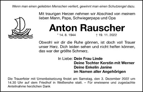 Traueranzeigen Von Anton Rauscher Trauer Nn De