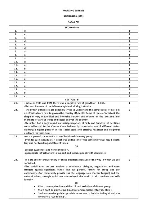 Cbse Class 12 Sample Paper 2023 Solution Sociology