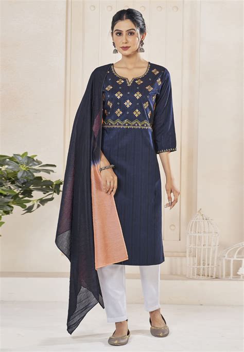 Navy Blue Viscose Readymade Pakistani Suit 281925