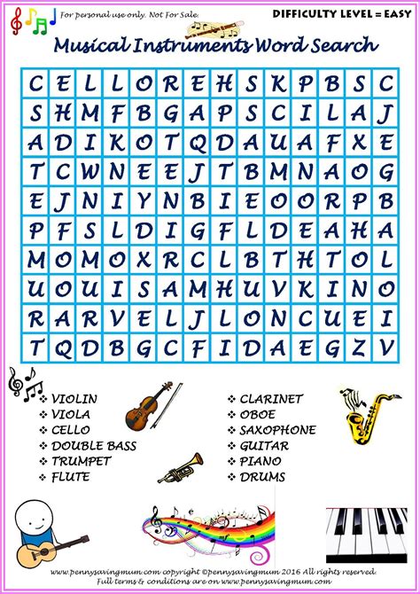 Free Music Word Search Puzzles