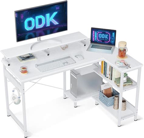 ODK Bureau en Forme de L Table dAngle avec Support dÉcran Bureau d