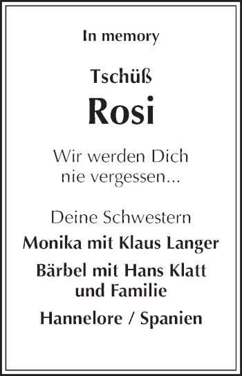 Traueranzeigen Von Rosi Trauer Anzeigen De