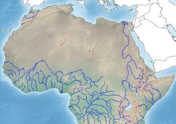 Physical map of the continent of Africa with the most important rivers