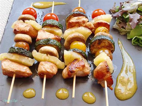 Brochetas De Pollo Con Verduras Y Salsa De Miel Y Mostaza Brochetas