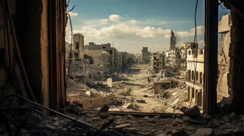 View from a Ruined Building of a War-torn City Stock Image - Image of ...