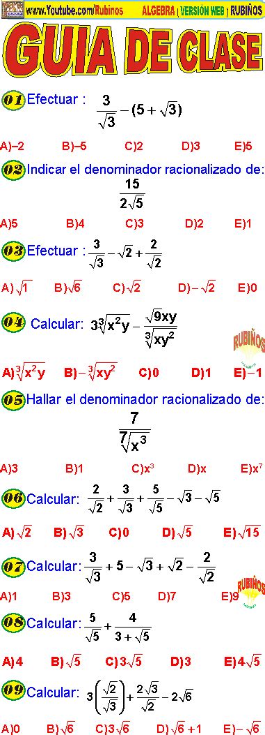 Racionalizaci N Ejemplos Y Ejercicios Resueltos Pdf Ejercicios