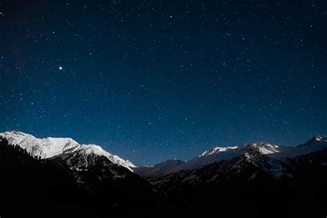 Snow Mountain Night Sky With Star Landscape Stock Photo - Download Image Now - Night, Mountain ...