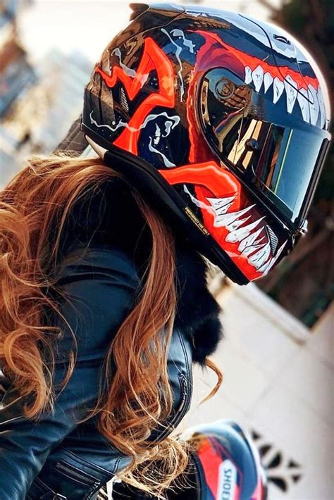 Hot Biker Girl Wearing A Super Cool Hjc Venom Motorcycle Helmet Biker