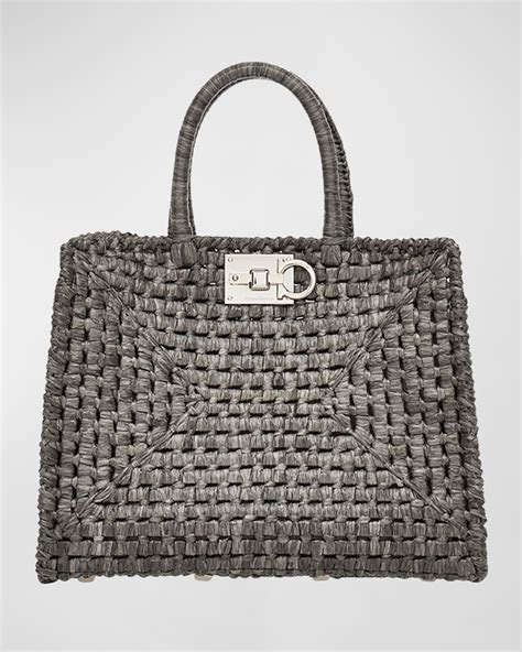 Ferragamo The Studio Raffia Basket Top Handle Bag Neiman Marcus