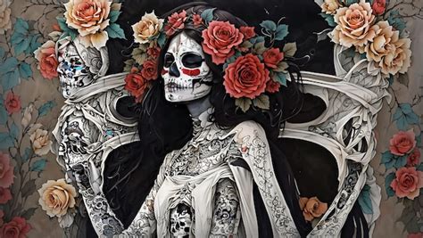 Chica joven en la imagen de santa muerte santa muerte o cráneo de