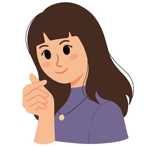 Premium Vector Smiling Woman Posing With Korean Love Finger Saranghae