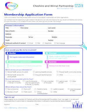 Fillable Online Webstore Cwp Nhs Membership Application Form