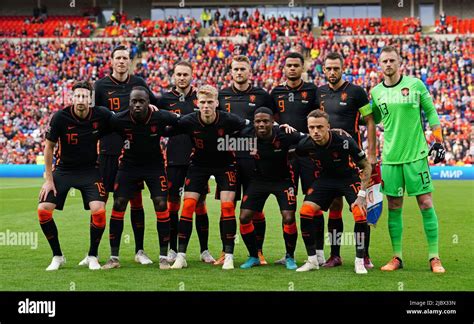 Back Row Left To Right Netherlands Players Wout Weghorst Teun