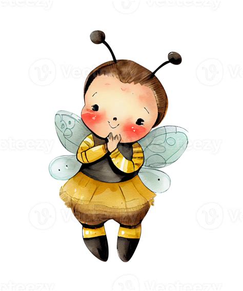 Free Cute Baby Bee Watercolor Clipart Ai Generative Png With