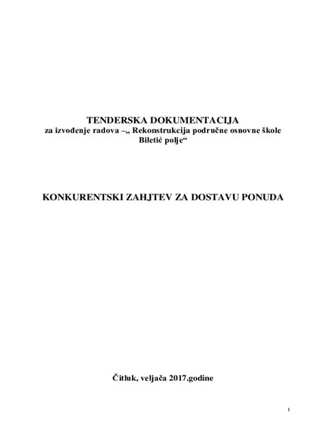 Fillable Online Tenderska Dokumentacija Za Konkurentski Fax Email