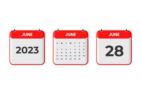 June 2023 calendar design. 28th June 2023 calendar icon for schedule ...