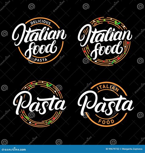 Set Of Italian Food And Pasta Hand Written Lettering Logo Label Badge