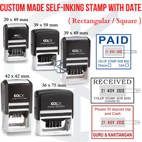 Custom Made Colop Printer Line Self Inking Rectangular Square Stamp