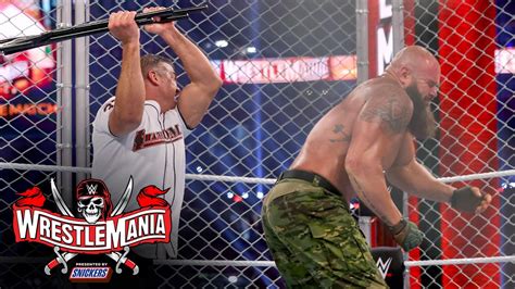 Strowman Launches McMahon Off The Steel Cage WrestleMania 37 Night 1