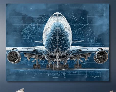 Boeing 747 Blueprint Digital Poster B747 Perfect Pilot Gift Man Cave ...