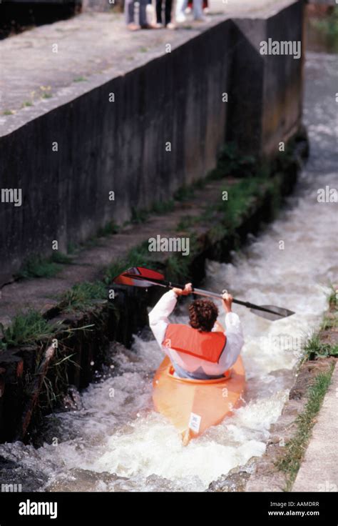 France Brittany Canooist Canooing River Aulne Nantes Brest Canal Stock