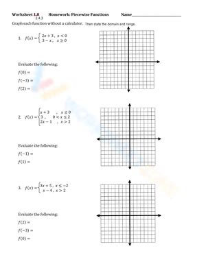 Grade Evaluating Piecewise Functions Worksheets