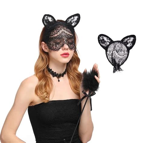 Veil Cat Rabbit Ear Hoop Sexy Lace Cat Ears Veil Headbands Black Hairbands Eye Mask Anime