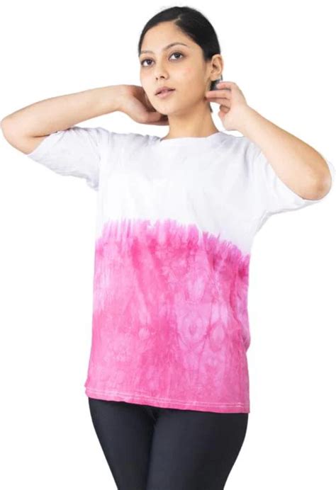 Buy Lappen Fashion Women Pink White Tie And Dye Pure Cotton Round Neck