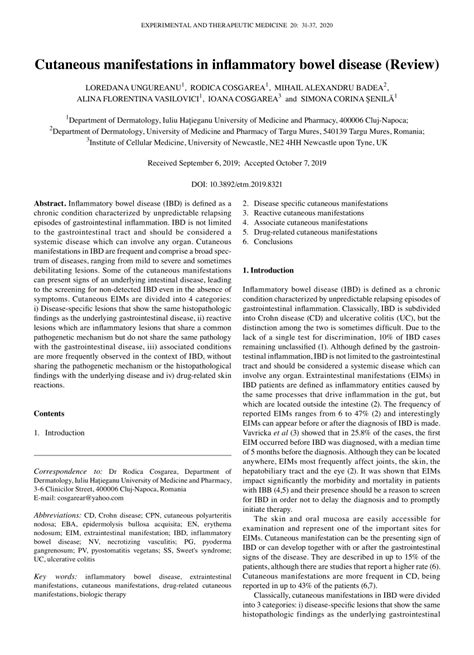 Pdf Cutaneous Manifestations In Inflammatory Bowel Disease Review