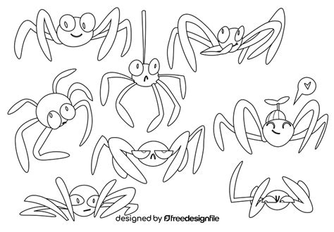 Spider cartoon set black and white vector free download