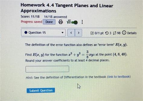 Solved Homework Tangent Planes And Linear Approximations Chegg