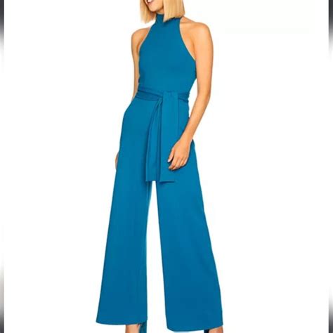 Susana Monaco Halter Open Back Wide Leg Jumpsuit In Sea NWT Size L In