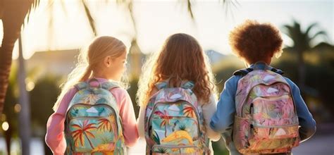 Ni Os Con Mochilas De Pie Frente A Una Calle Foto Premium