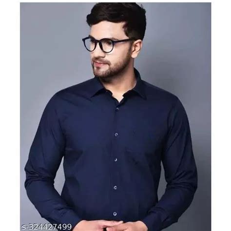 Plain Men Blue Poly Cotton Shirt Full Sleeves Formal Wear At Rs 280