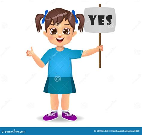 Cute Girl Saying Yes With Sign Stock Illustration Illustration Of