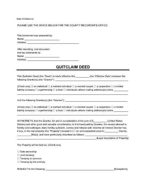 Oklahoma Quit Claim Deed Form