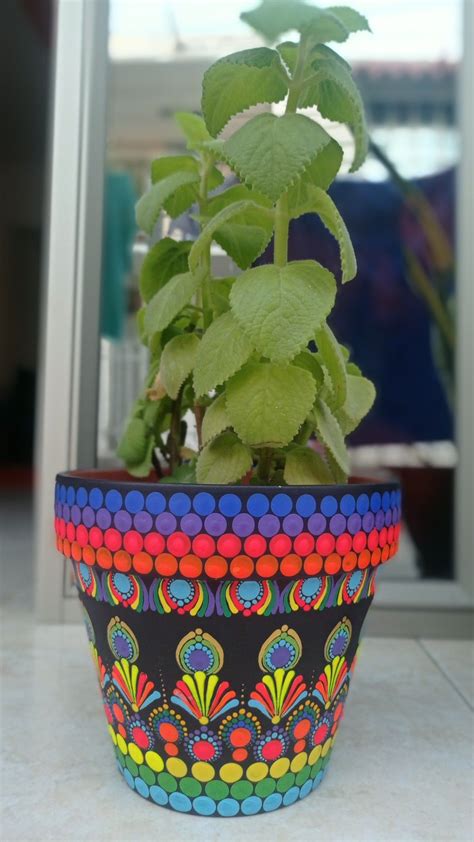 Maceta En Puntillismo Instagram Manjaricol Painted Pots Diy Painted