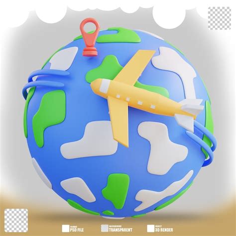 Ilustração 3d viajar ao redor do mundo 3 PSD Premium