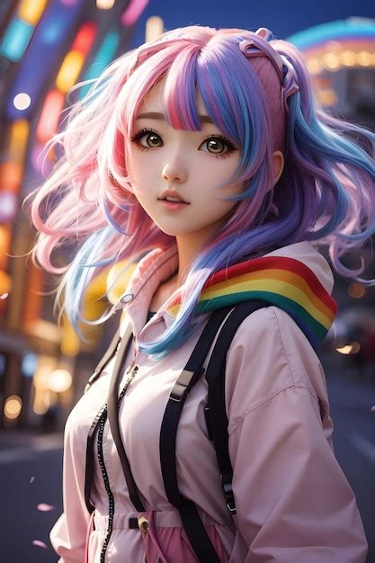 Cute Anime Girl With Rainbow Hair Rainbow Colorful Anime Beautiful