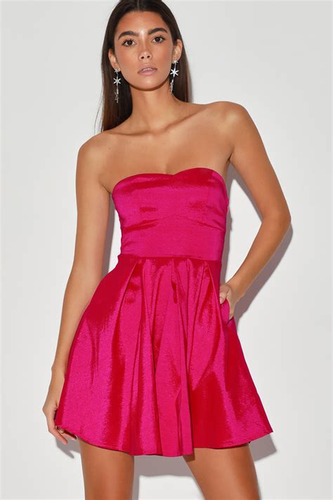 Cute Magenta Dress Strapless Mini Dress Taffeta Dress Lulus