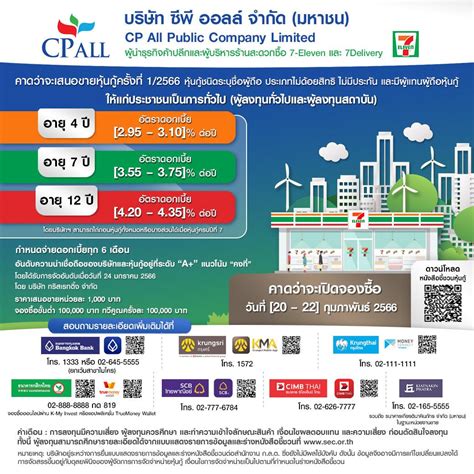 Cpall ออกหุ้นกู้ ดอกเบี้ย 295 435 ต่อปี จ่ายทุก 6 เดือน จ่อขาย กพ Pptvhd36