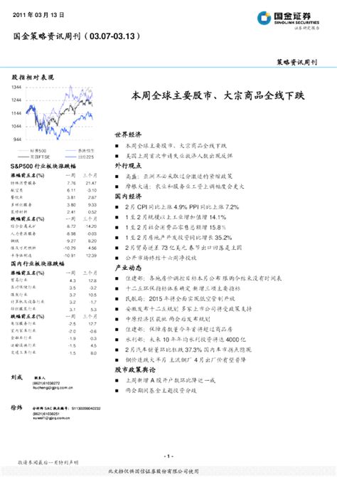 国金策略资讯周刊：本周全球主要股市、大宗商品全线下跌